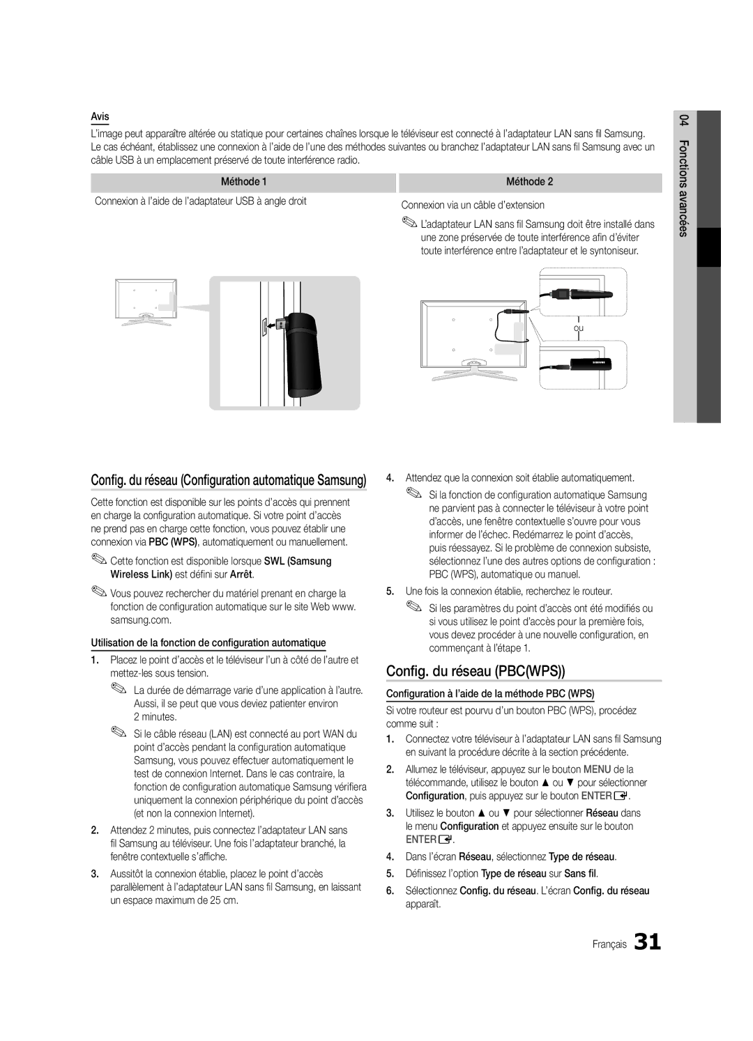 Samsung UE65C8000XWXXC, UE65C8000XWXXH manual Config. du réseau Pbcwps 