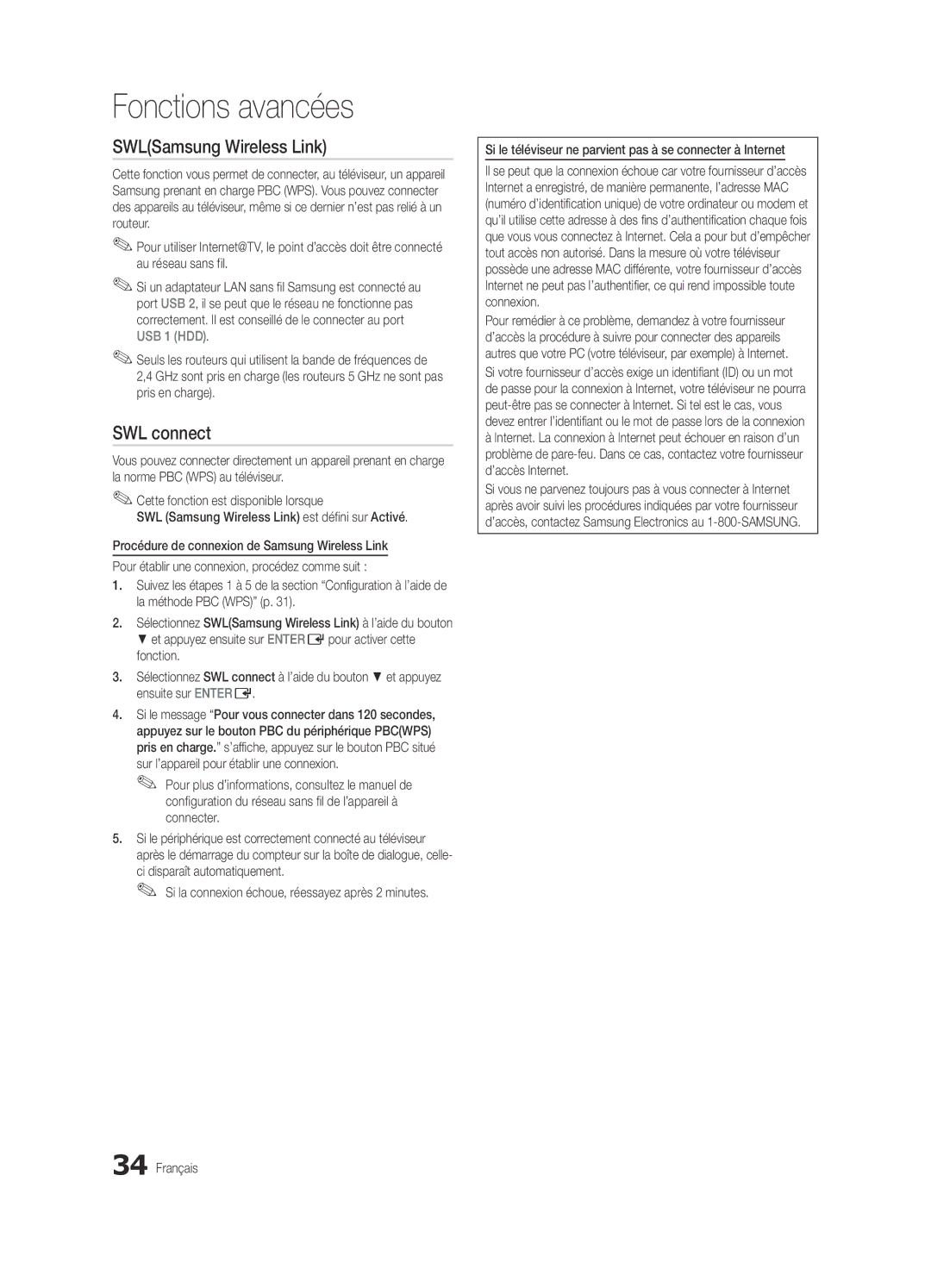 Samsung UE65C8000XWXXH manual Ci disparaît automatiquement, Si le téléviseur ne parvient pas à se connecter à Internet 