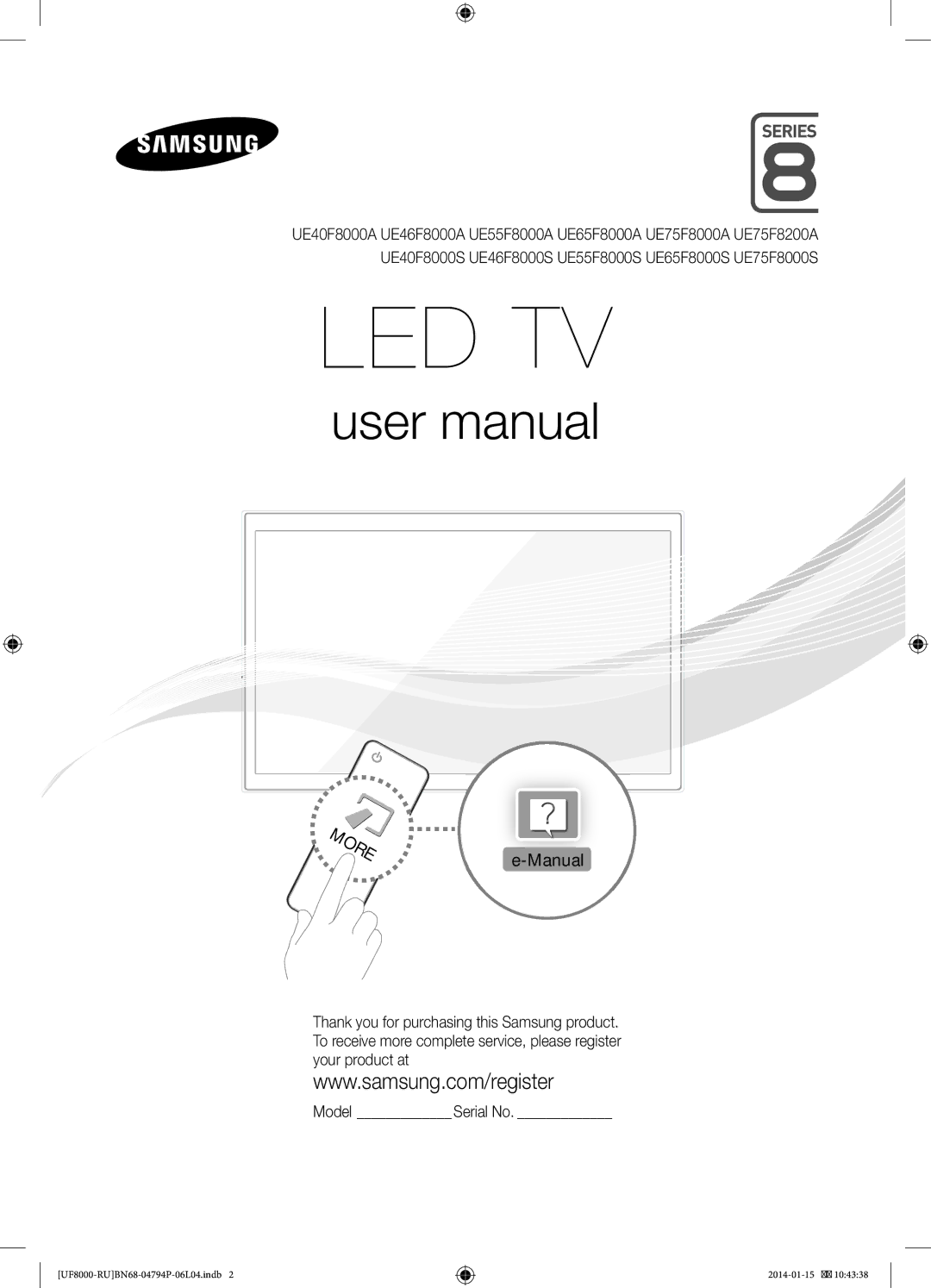 Samsung UE65F8000ATXRU, UE55F8000ATXRU, UE75F8200ATXRU, UE46F8000ATXRU, UE40F8000ATXRU manual Led Tv 