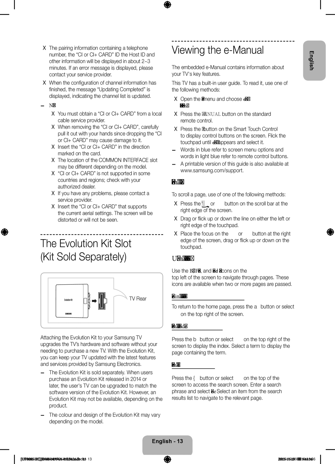 Samsung UE40F8000SLXXC, UE65F8000SLXXH, UE46F8000SLXXH manual Viewing the e-Manual, Scrolling a, Using the Top Icons 