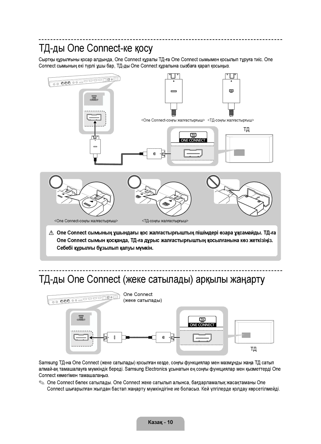 Samsung UE65F9000ATXRU, UE55F9000ATXRU manual ТД-ды One Connect-ке қосу, ТД-ды One Connect жеке сатылады арқылы жаңарту 