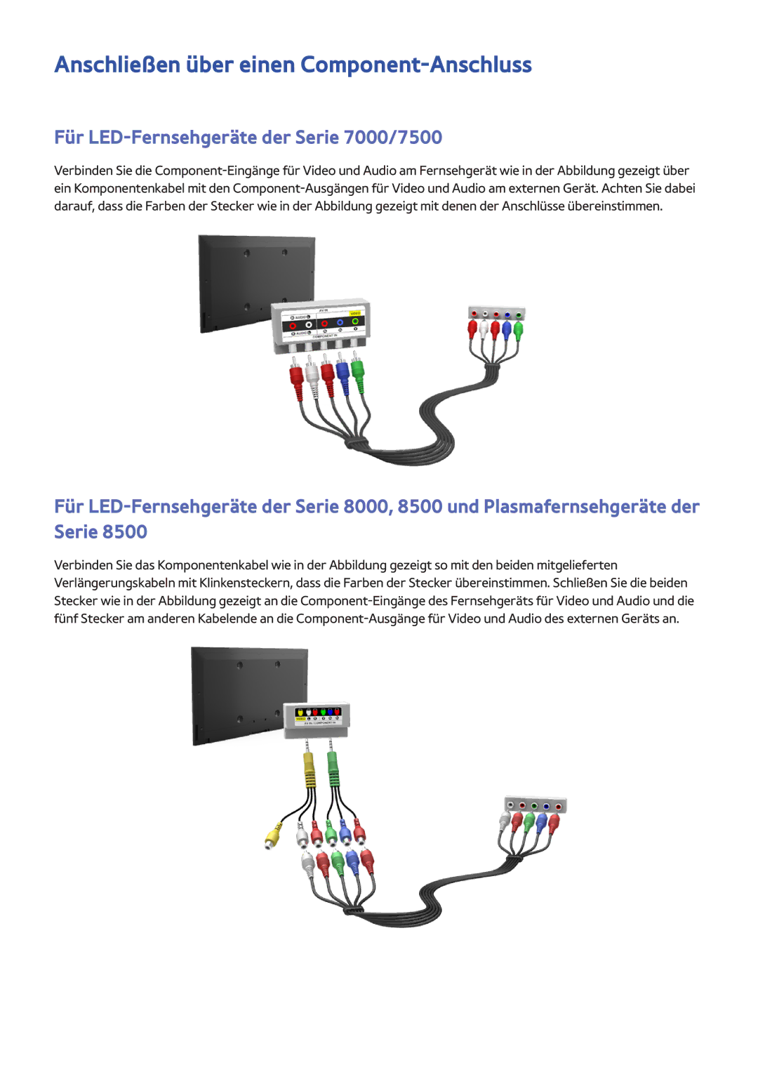 Samsung UE55F9000SLXXN, UE85S9STXZG Anschließen über einen Component-Anschluss, Für LED-Fernsehgeräte der Serie 7000/7500 