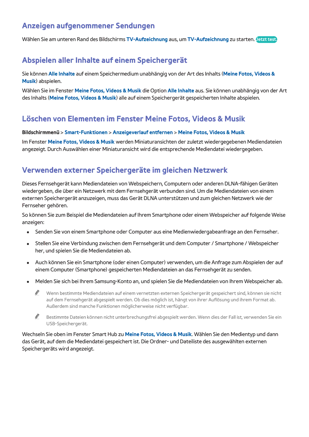 Samsung UE65F9080STXZG, UE65F9000SLXXC, UE40F7090SLXZG, UE55F7090SLXZG manual Abspielen aller Inhalte auf einem Speichergerät 
