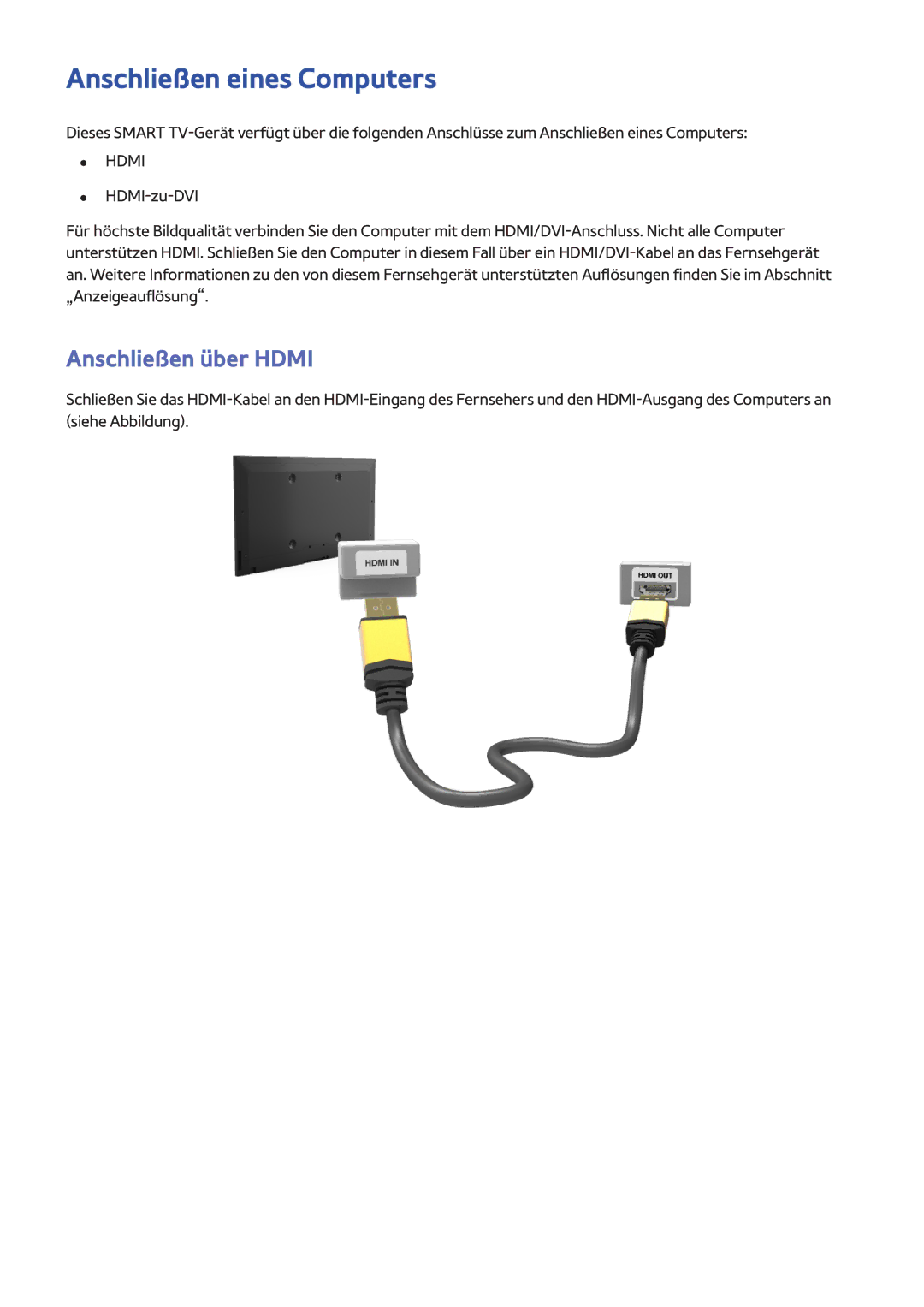 Samsung UE40F7000SLXXH, UE65F9000SLXXC, UE40F7090SLXZG, UE55F7090SLXZG Anschließen eines Computers, Anschließen über Hdmi 