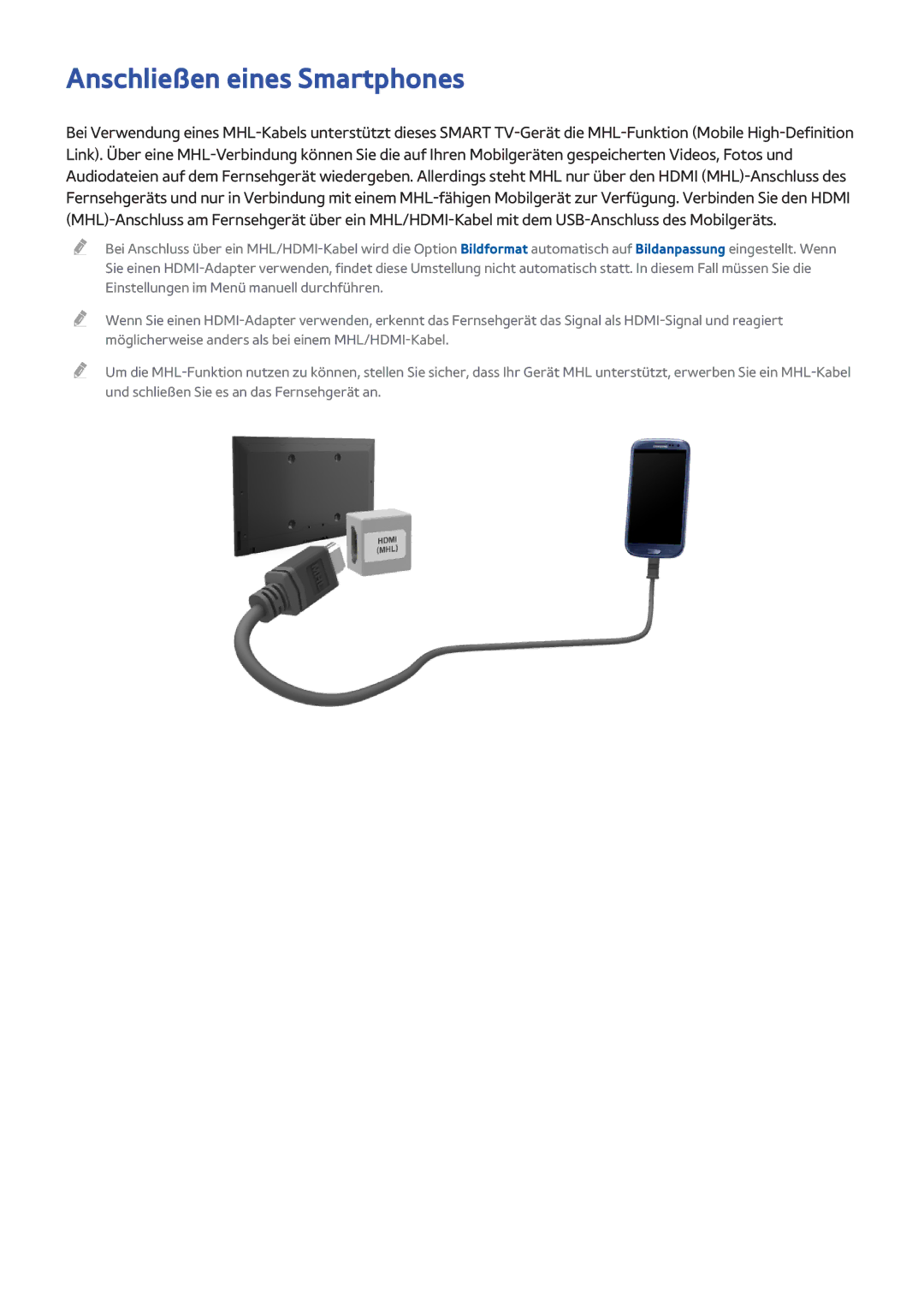 Samsung UE46F7000SLXTK, UE65F9000SLXXC, UE40F7090SLXZG, UE55F7090SLXZG, UE55F7000SLXTK manual Anschließen eines Smartphones 