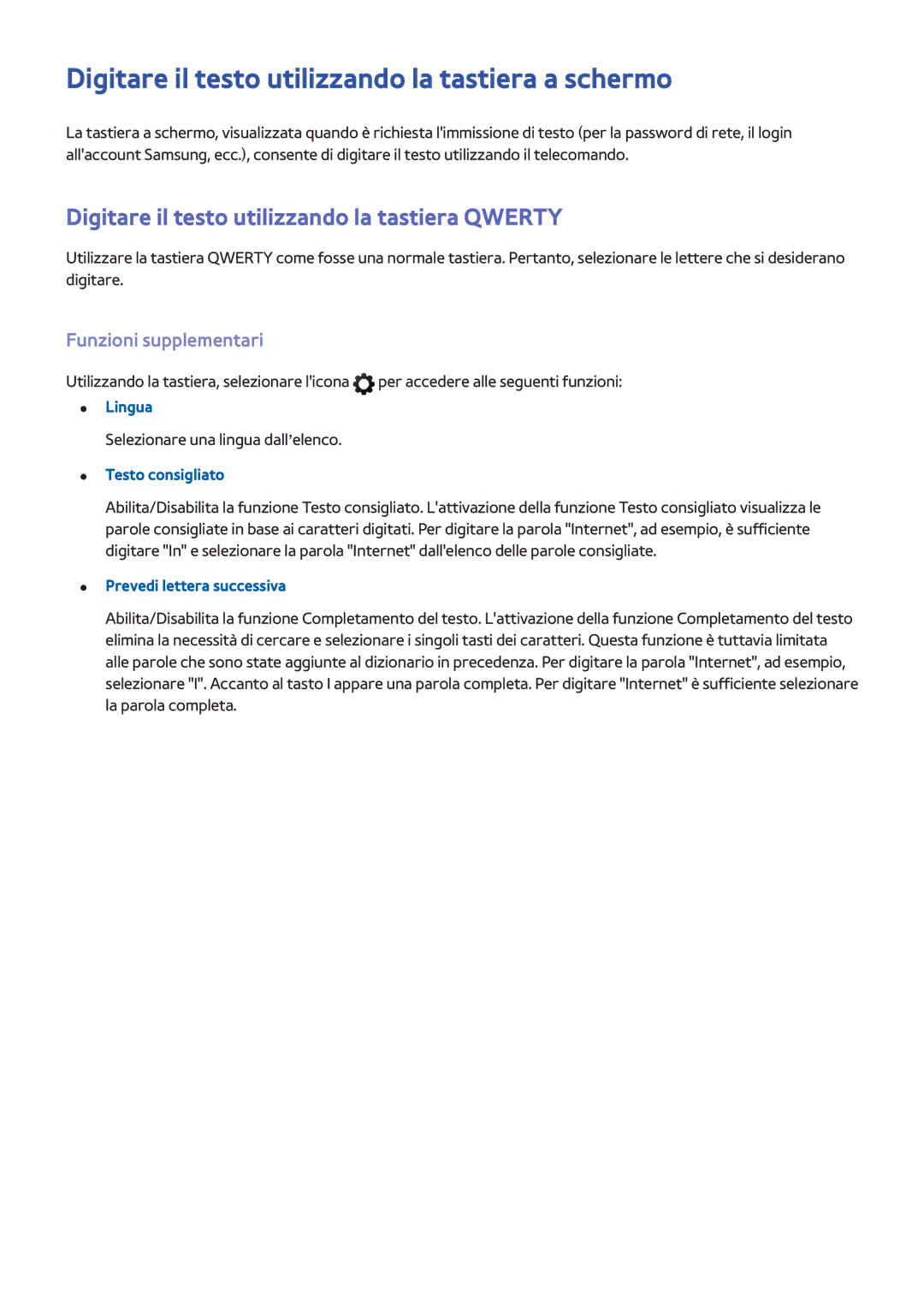 Samsung UE65F8000SLXXN Digitare il testo utilizzando la tastiera a schermo, Funzioni supplementari, Testo consigliato 