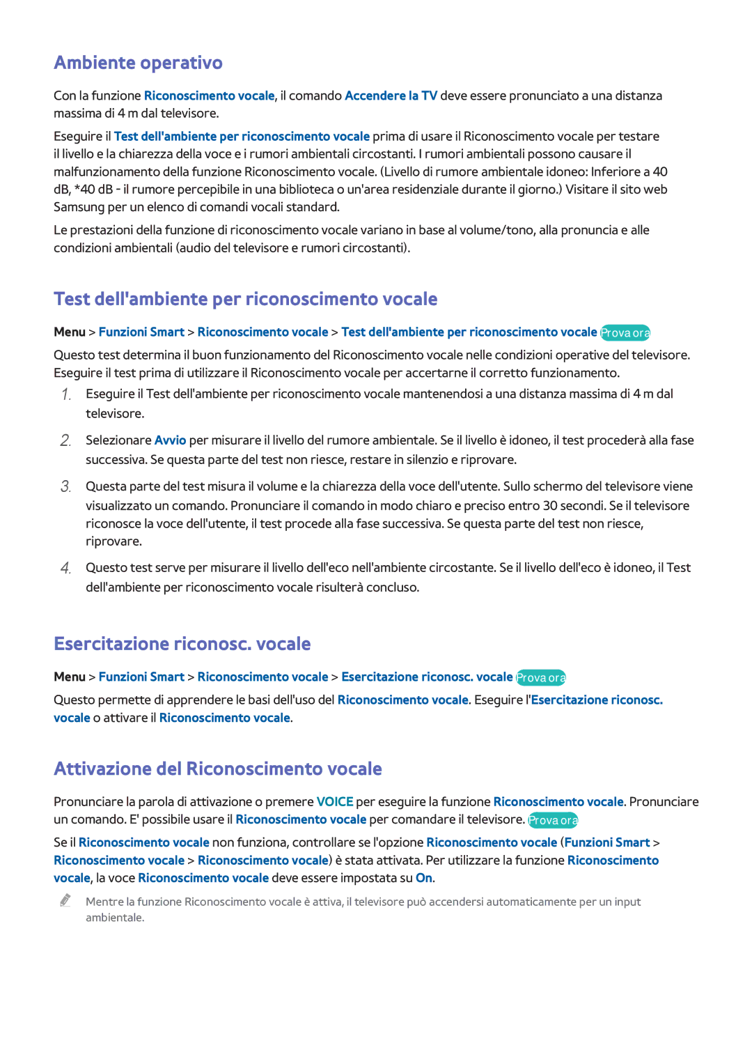Samsung UE55F7000SZXZT Ambiente operativo, Test dellambiente per riconoscimento vocale, Esercitazione riconosc. vocale 