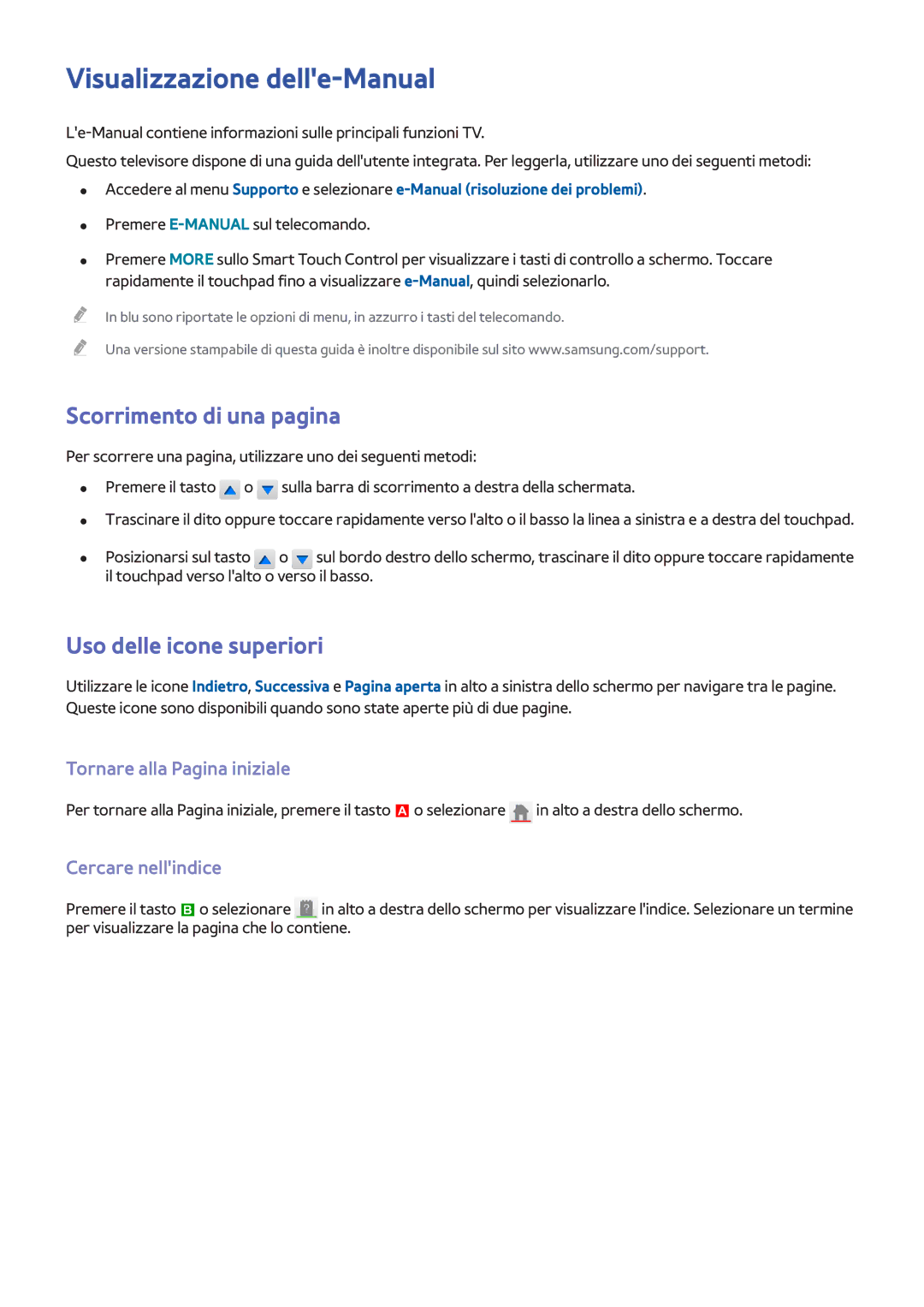 Samsung UE65F9000SLXXH, UE65F9000SLXXC Visualizzazione delle-Manual, Scorrimento di una pagina, Uso delle icone superiori 