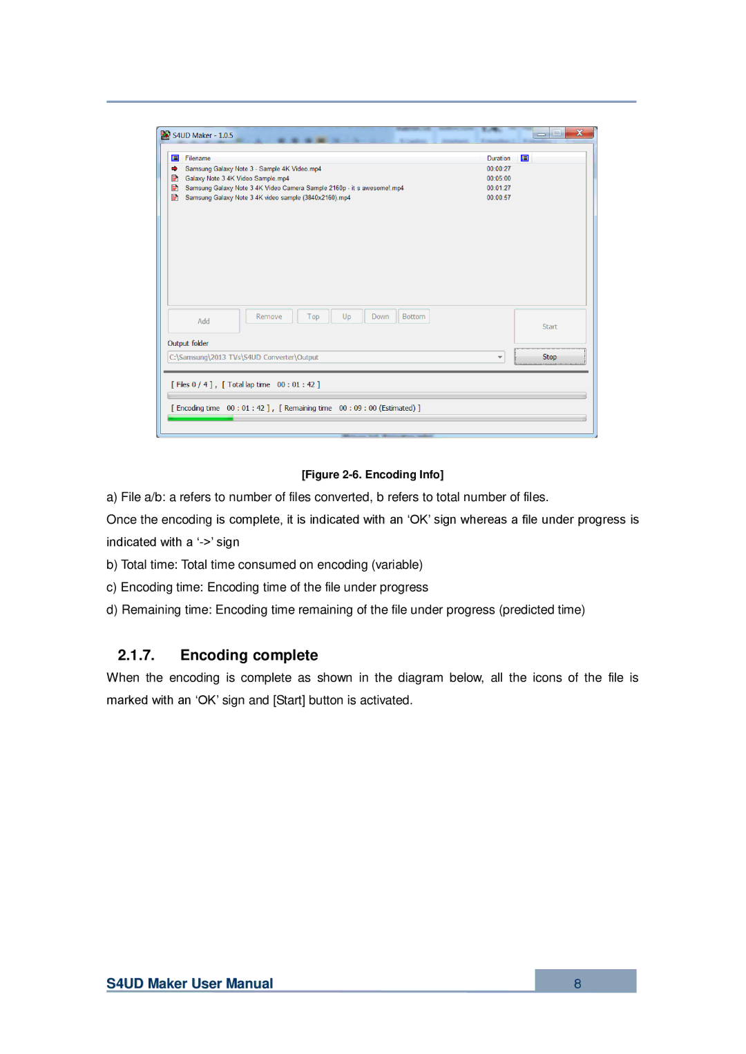 Samsung UE85S9SLXZF, UE65F9000SLXXC, UE65F9080STXZG, UE65F9000SLXXN, UE85S9STXZG, UE85S9SZXZT Encoding complete, Encoding Info 