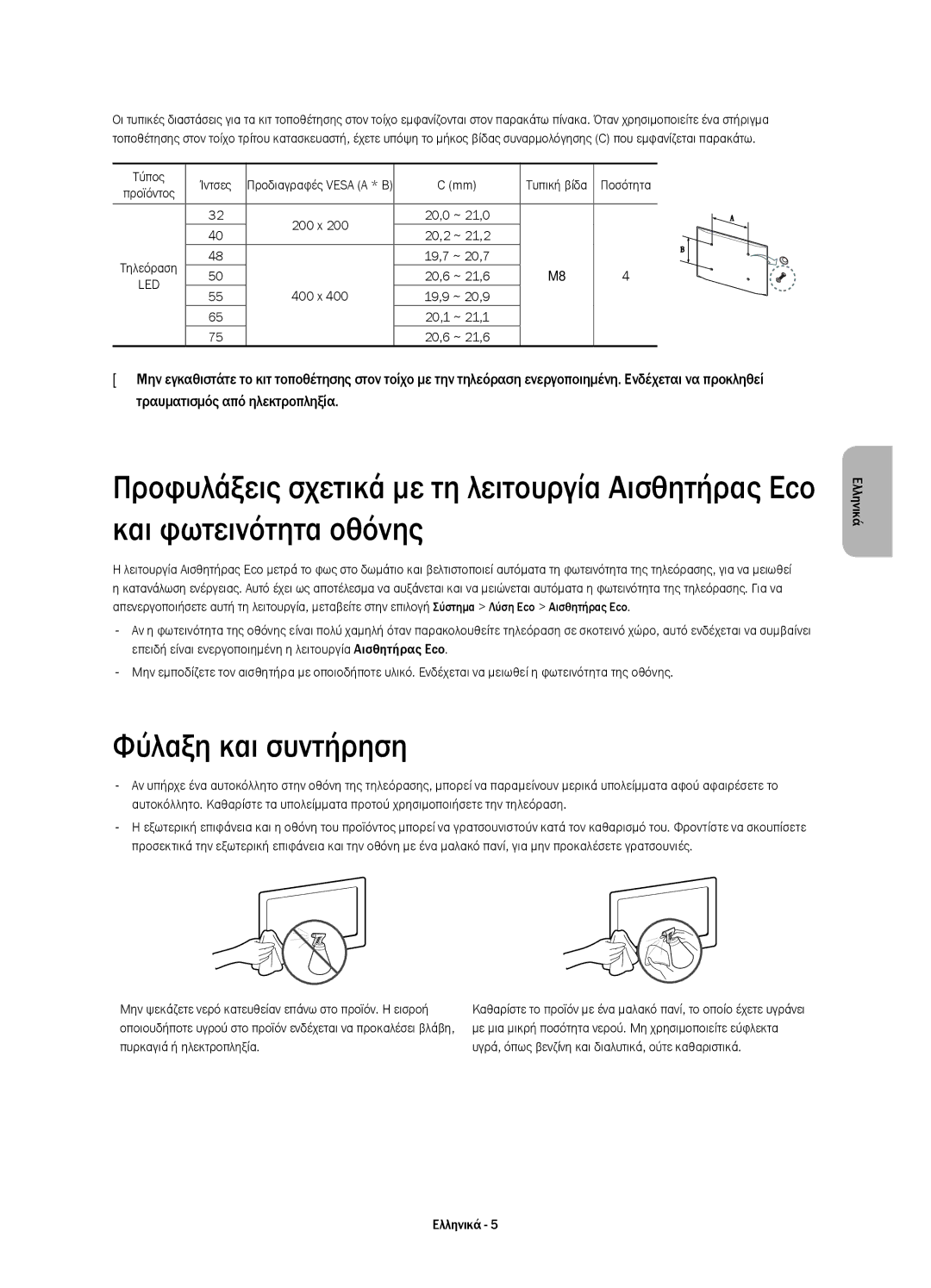 Samsung UE65H6400AWXXN, UE65H6470SSXZG, UE48H6470SSXZG, UE40H6470SSXZG, UE32H6400AWXXH Φύλαξη και συντήρηση, Τύπος Ίντσες 