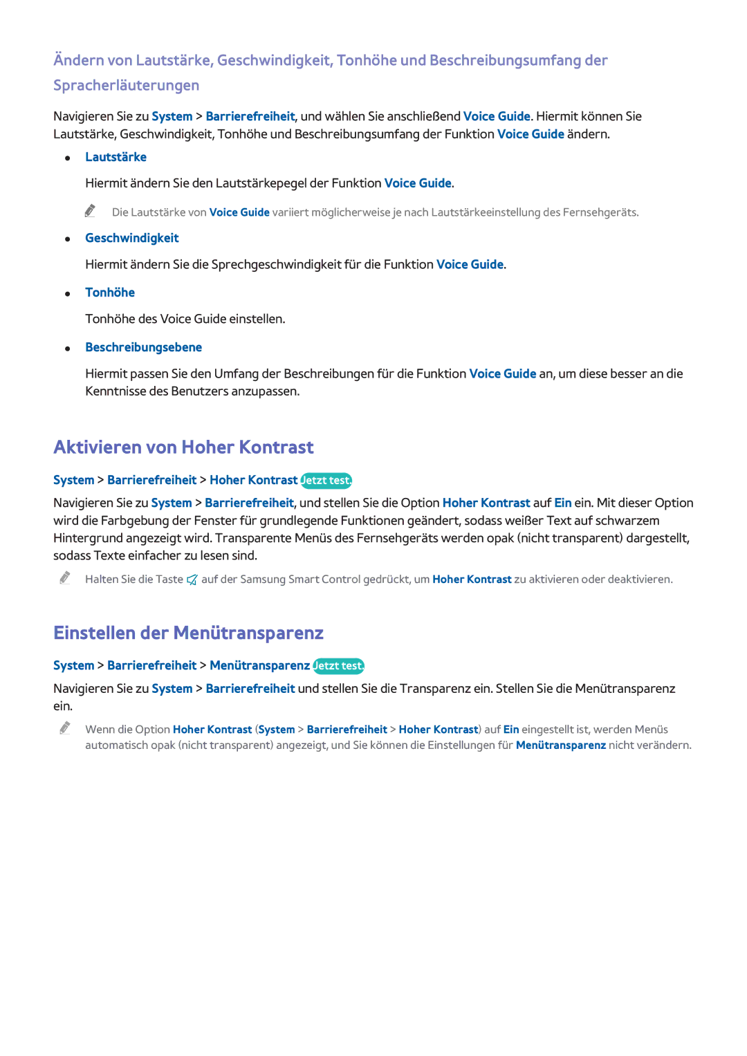 Samsung UE55H8000ALXTK, UE65H8000ALXTK, UE48H8090SVXZG manual Aktivieren von Hoher Kontrast, Einstellen der Menütransparenz 