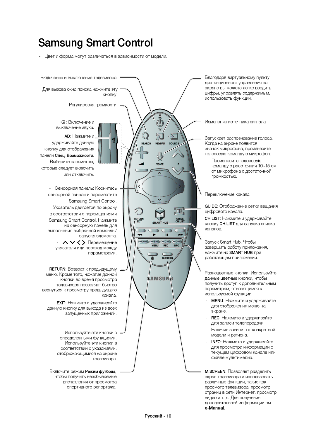 Samsung UE55H8000ATXUZ, UE65H8000ATXRU, UE48H8000ATXMS, UE55H8000ATXMS manual Samsung Smart Control, Регулировка громкости 