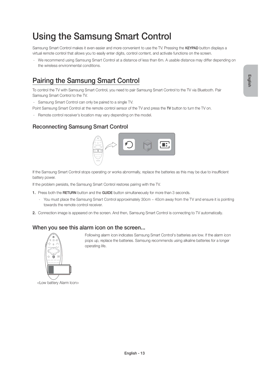 Samsung UE65H8000ATXRU, UE55H8000ATXUZ, UE48H8000ATXMS Using the Samsung Smart Control, Pairing the Samsung Smart Control 