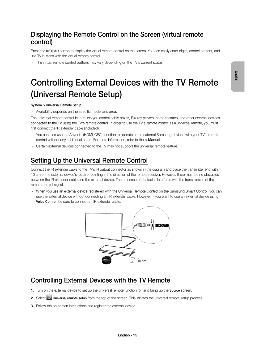 Samsung UE48H8000ATXMS manual Setting Up the Universal Remote Control, Controlling External Devices with the TV Remote 