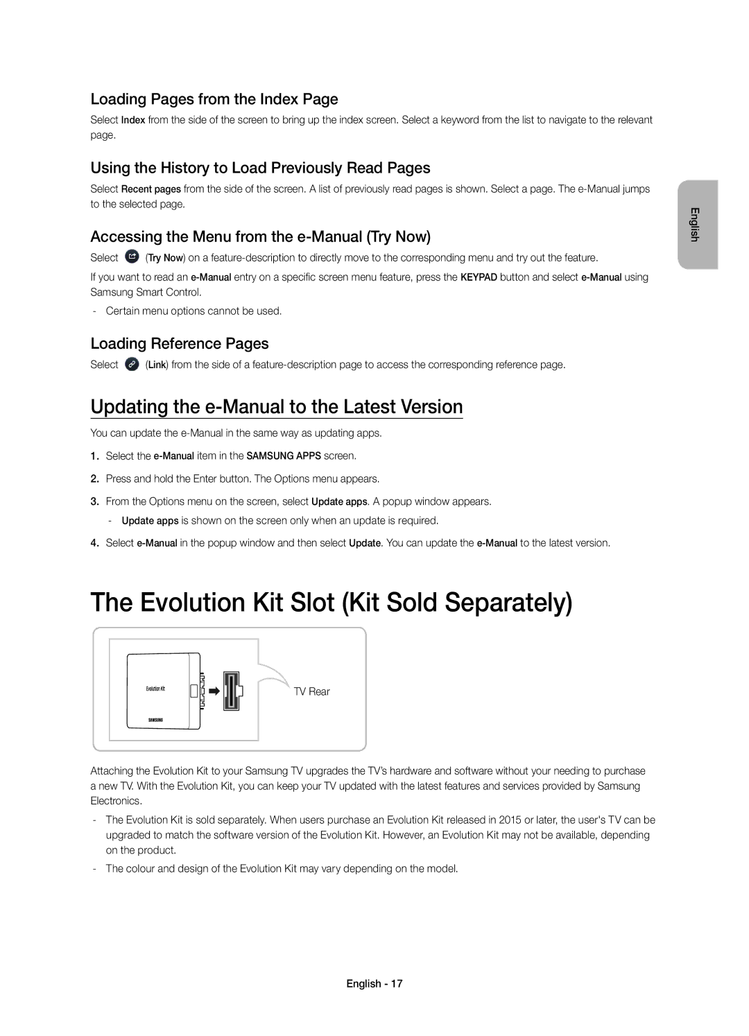 Samsung UE65H8000ATXMS, UE65H8000ATXRU Evolution Kit Slot Kit Sold Separately, Updating the e-Manual to the Latest Version 