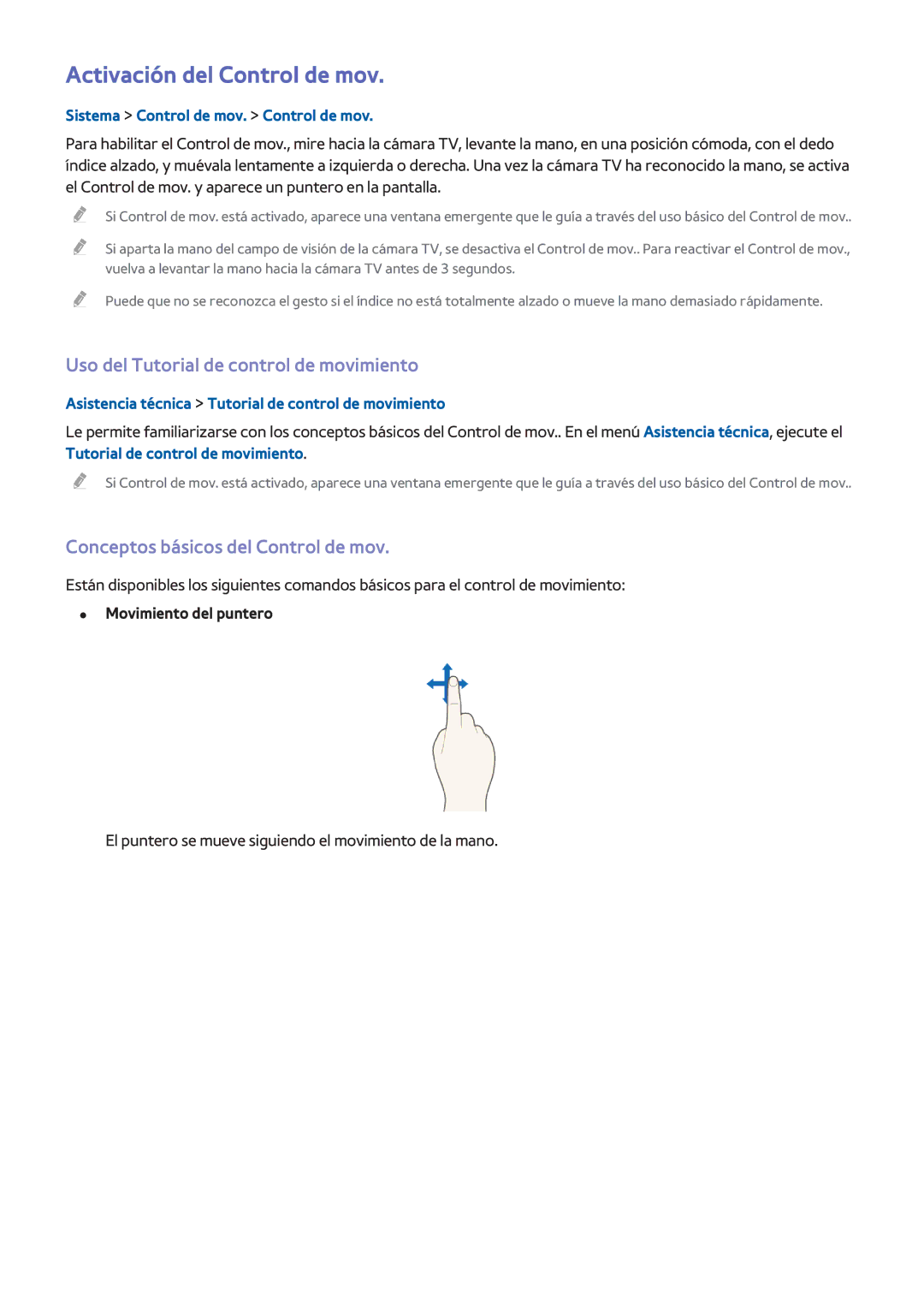 Samsung UE48H8000SLXXC, UE65H8000SLXXH manual Activación del Control de mov, Uso del Tutorial de control de movimiento 