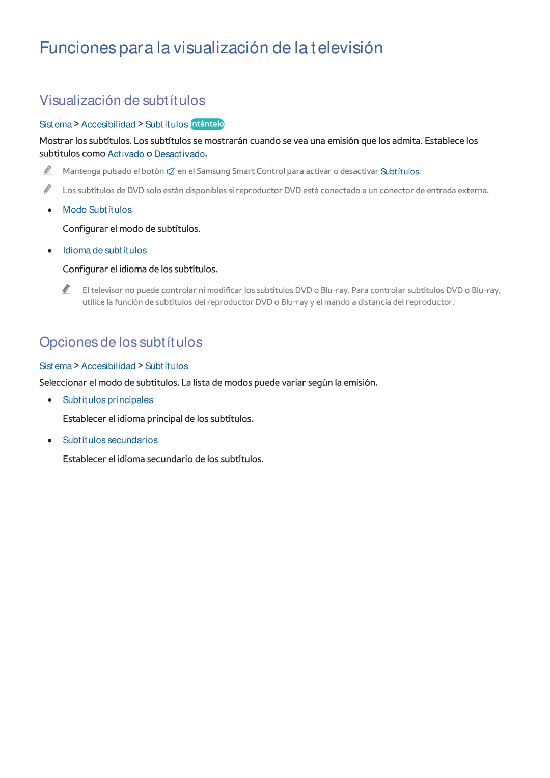 Samsung UE55H8000SLXXC, UE65H8000SLXXH manual Funciones para la visualización de la televisión, Visualización de subtítulos 