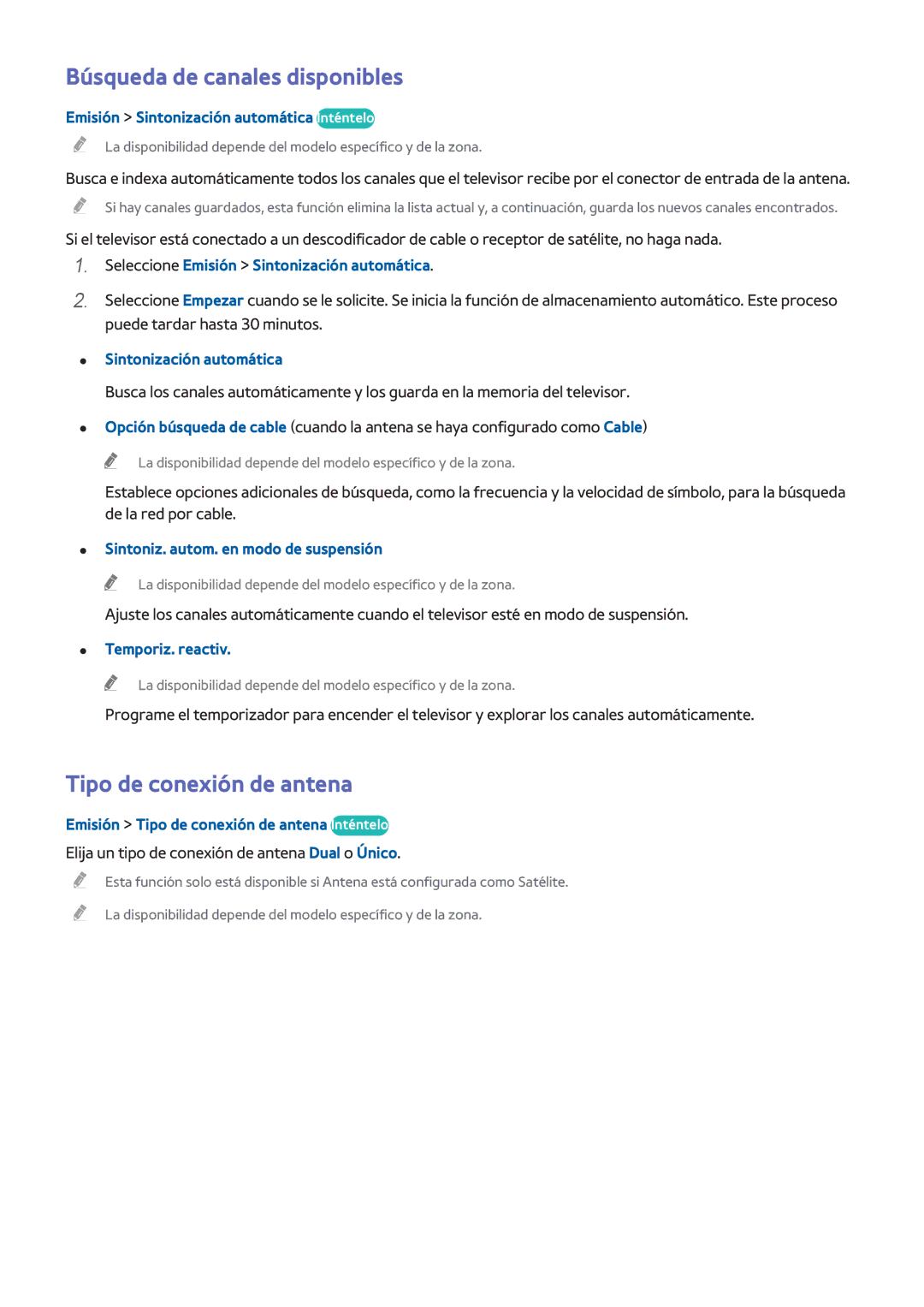 Samsung UE55H8000SLXXH, UE65H8000SLXXH, UE48H8000SLXXC manual Búsqueda de canales disponibles, Tipo de conexión de antena 