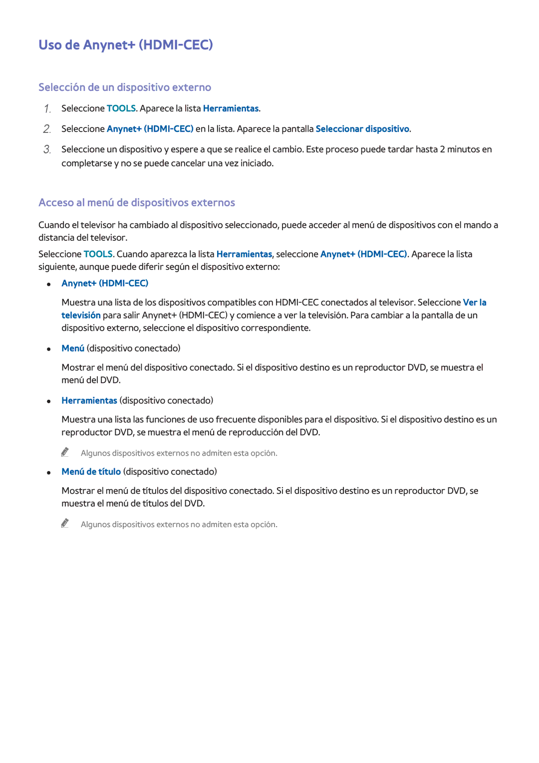 Samsung UE65H8000SLXXC, UE65H8000SLXXH, UE48H8000SLXXC manual Uso de Anynet+ HDMI-CEC, Selección de un dispositivo externo 