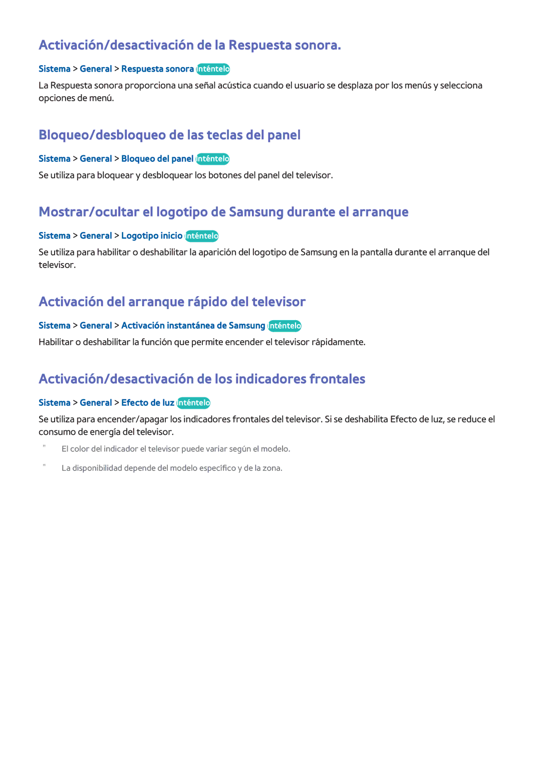 Samsung UE55H8000SLXXH manual Activación/desactivación de la Respuesta sonora, Bloqueo/desbloqueo de las teclas del panel 