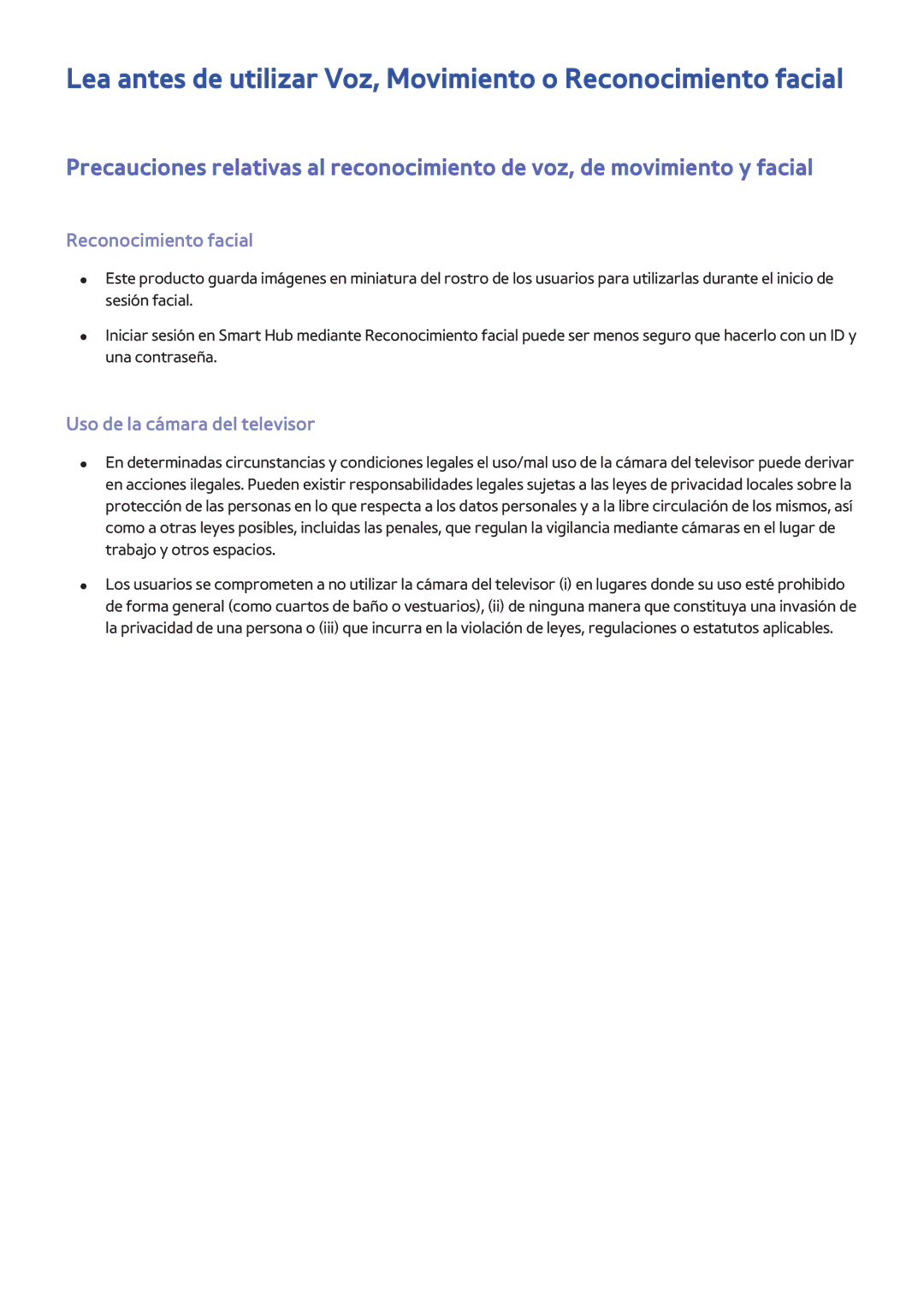 Samsung UE65H8000SLXXC, UE65H8000SLXXH, UE48H8000SLXXC, UE55H8000SLXXH Reconocimiento facial, Uso de la cámara del televisor 