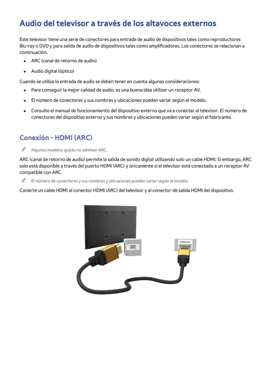 Samsung UE65H8000SLXXH, UE48H8000SLXXC manual Audio del televisor a través de los altavoces externos, Conexión Hdmi ARC 