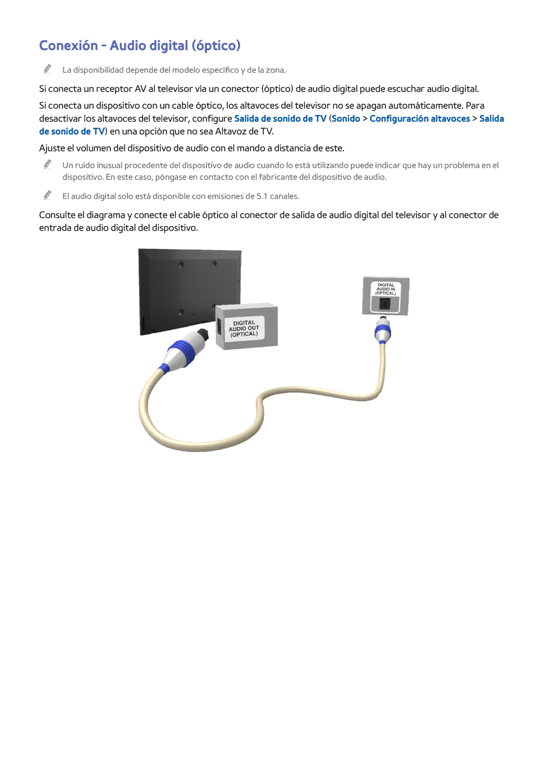 Samsung UE48H8000SLXXC, UE65H8000SLXXH, UE55H8000SLXXH, UE48H8000SLXXH, UE65H8000SLXXC manual Conexión Audio digital óptico 