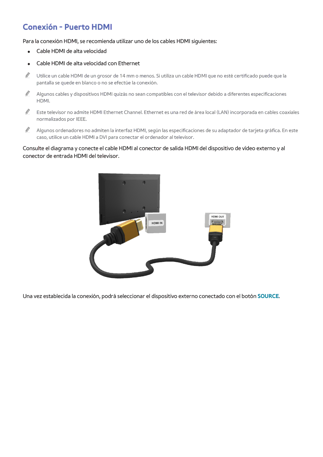 Samsung UE55H8000SLXXC, UE65H8000SLXXH, UE48H8000SLXXC, UE55H8000SLXXH, UE48H8000SLXXH, UE65H8000SLXXC Conexión Puerto Hdmi 