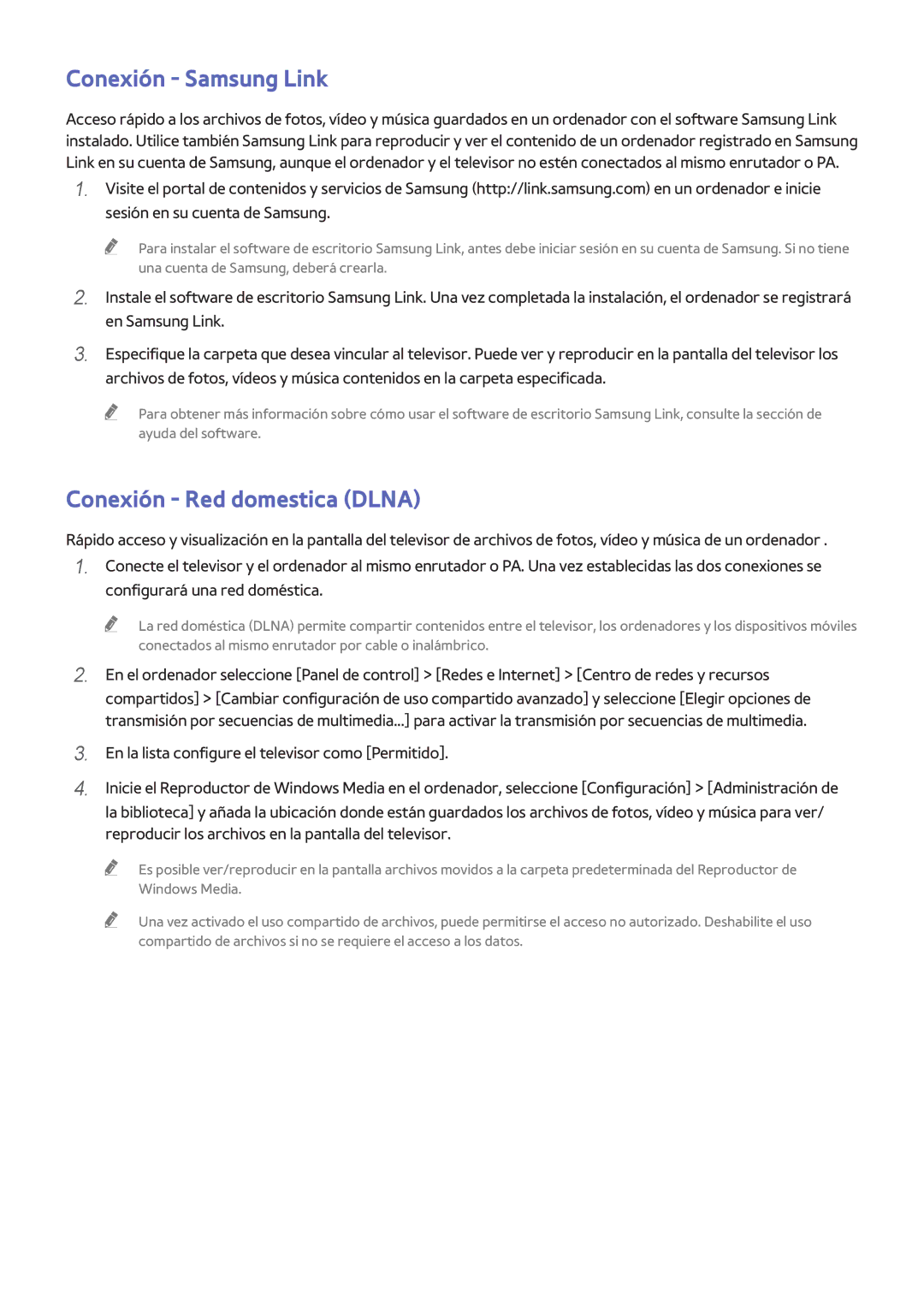 Samsung UE48H8000SLXXC, UE65H8000SLXXH, UE55H8000SLXXH, UE48H8000SLXXH Conexión Samsung Link, Conexión Red domestica Dlna 