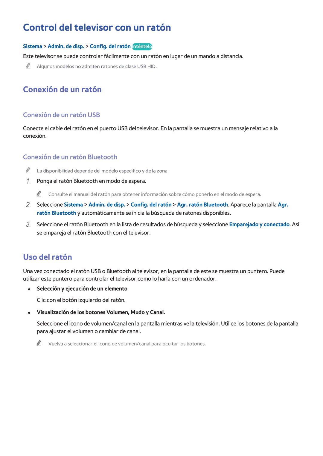 Samsung UE65H8000SLXXC, UE65H8000SLXXH Control del televisor con un ratón, Uso del ratón, Conexión de un ratón USB 