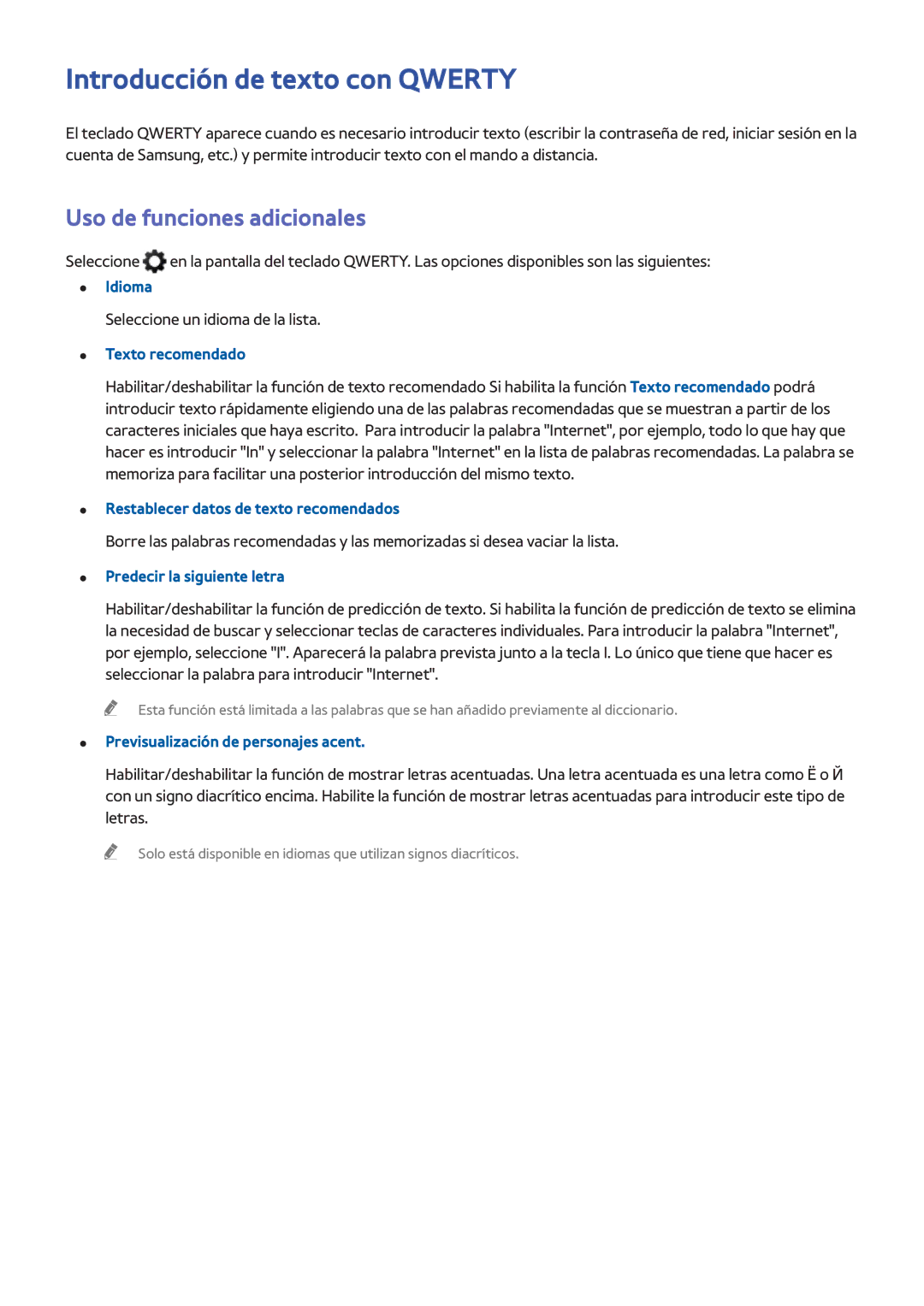 Samsung UE65H8000SLXXH, UE48H8000SLXXC, UE55H8000SLXXH manual Introducción de texto con Qwerty, Uso de funciones adicionales 