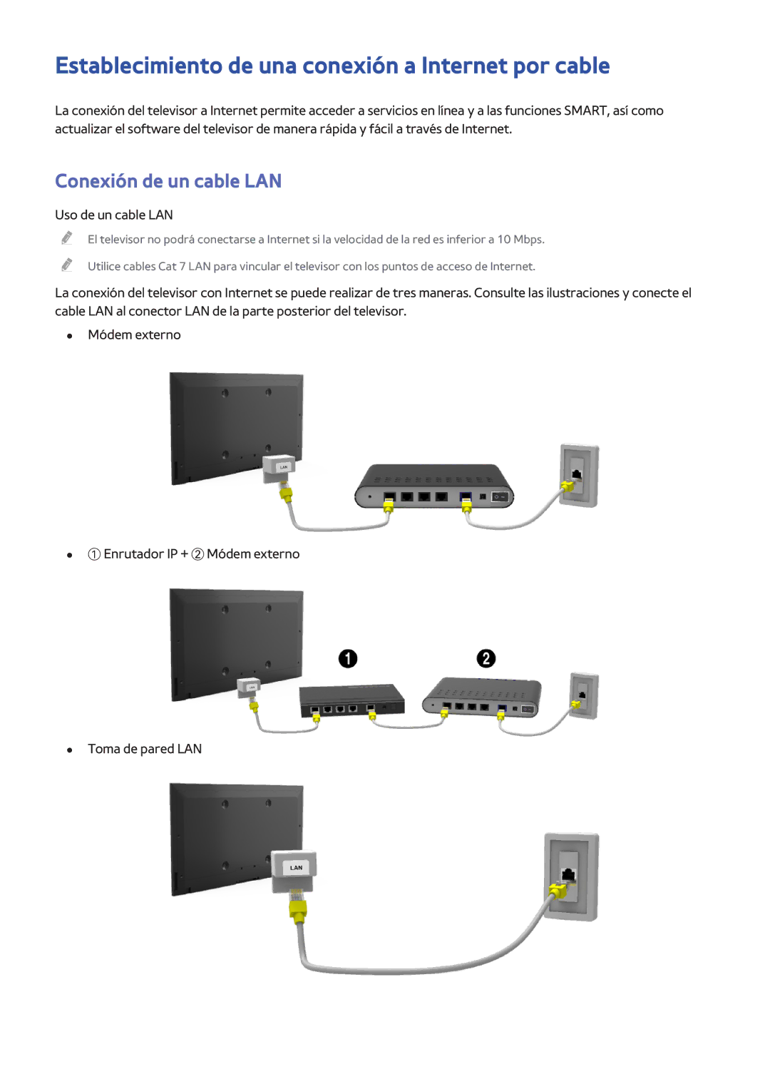 Samsung UE48H8000SLXXC Establecimiento de una conexión a Internet por cable, Conexión de un cable LAN, Uso de un cable LAN 