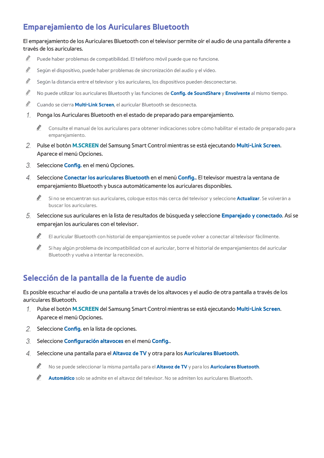 Samsung UE65H8000SLXXH manual Emparejamiento de los Auriculares Bluetooth, Selección de la pantalla de la fuente de audio 