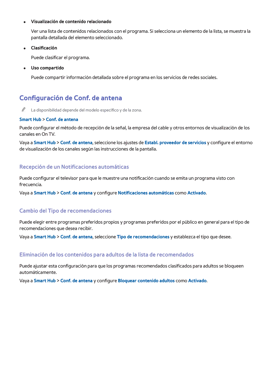 Samsung UE48H8000SLXXC, UE65H8000SLXXH manual Configuración de Conf. de antena, Recepción de un Notificaciones automáticas 