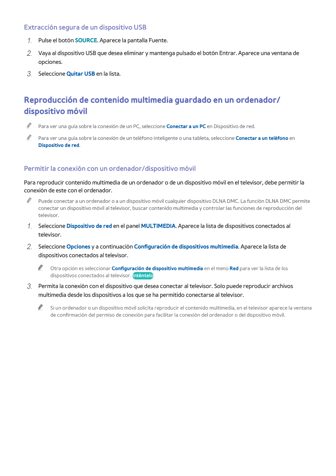 Samsung UE48H8000SLXXC Extracción segura de un dispositivo USB, Permitir la conexión con un ordenador/dispositivo móvil 