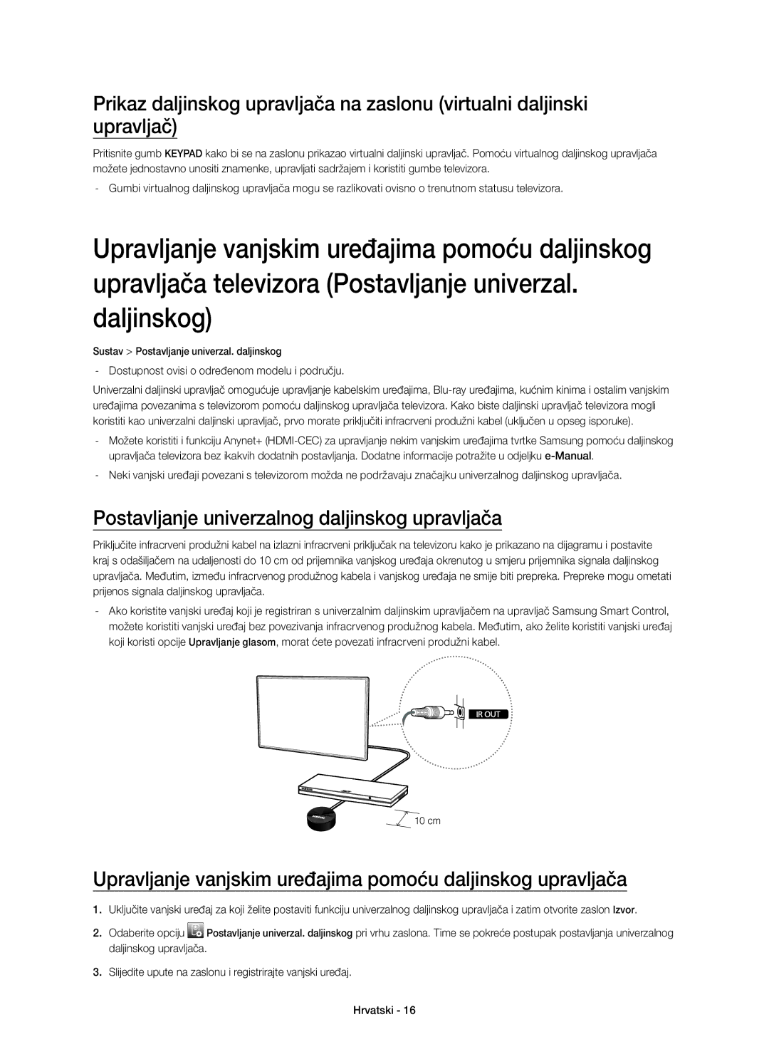 Samsung UE65H8000SLXXH Postavljanje univerzalnog daljinskog upravljača, Dostupnost ovisi o određenom modelu i području 