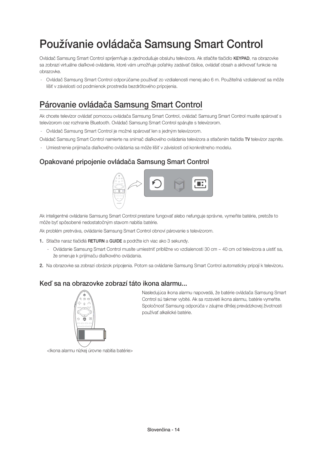 Samsung UE65H8000SLXZF, UE65H8000SLXXH Používanie ovládača Samsung Smart Control, Párovanie ovládača Samsung Smart Control 