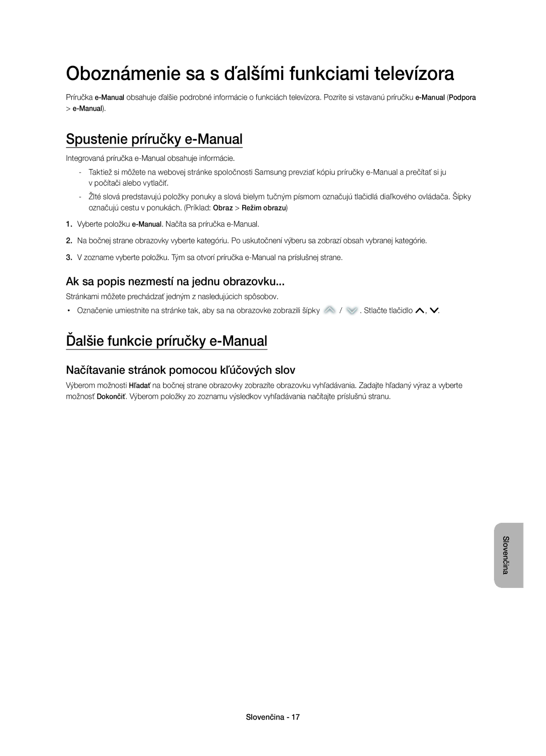 Samsung UE55H8000SLXXN, UE65H8000SLXXH manual Oboznámenie sa s ďalšími funkciami televízora, Spustenie príručky e-Manual 