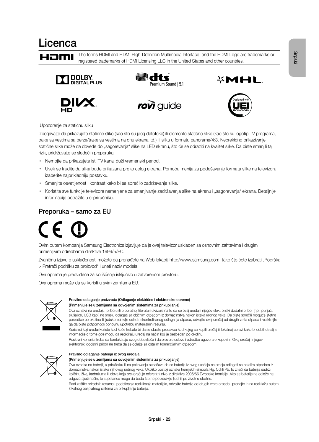 Samsung UE55H8000SLXZF, UE65H8000SLXXH manual Izaberite najprikladniju postavku, Informacije potražite u e-priručniku 