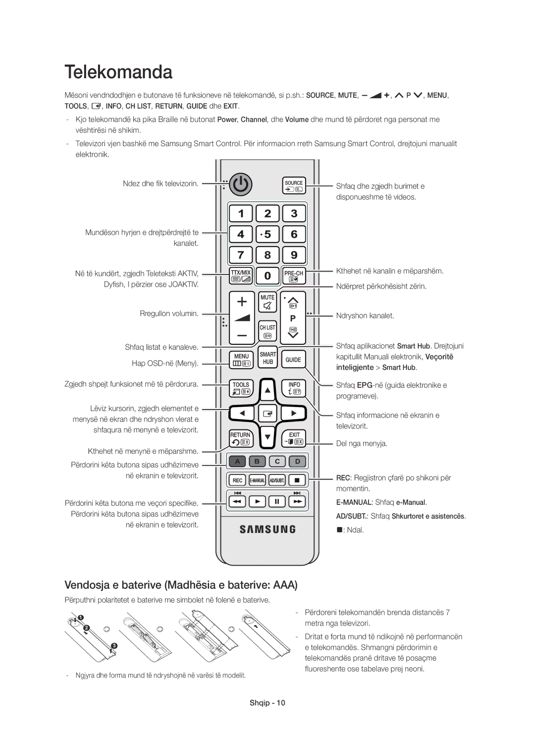 Samsung UE65H8000STXXU, UE65H8000SLXXH, UE48H8000SLXXC Rregullon volumin, Ndryshon kanalet, Në ekranin e televizorit, Ndal 