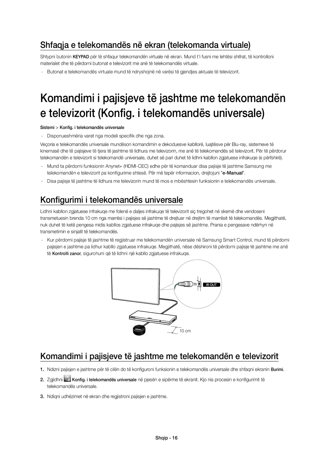 Samsung UE55H8000SLXXH manual Shfaqja e telekomandës në ekran telekomanda virtuale, Konfigurimi i telekomandës universale 