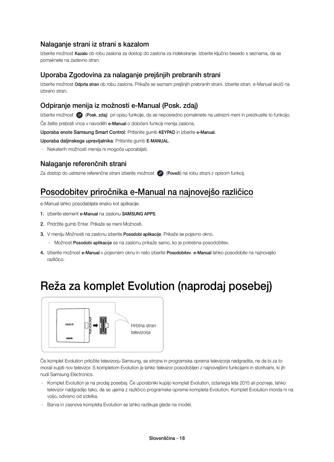 Samsung UE48H8000STXXH Reža za komplet Evolution naprodaj posebej, Posodobitev priročnika e-Manual na najnovejšo različico 