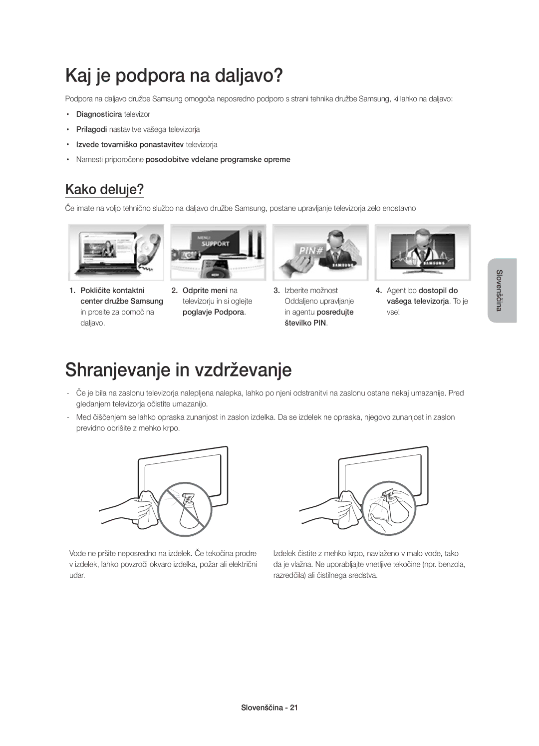 Samsung UE48H8000SLXXN, UE65H8000SLXXH manual Kaj je podpora na daljavo?, Shranjevanje in vzdrževanje, Kako deluje? 