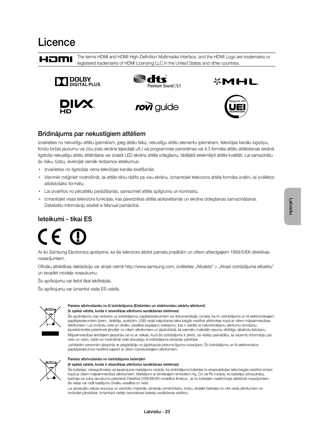 Samsung UE48H8000SLXXH, UE65H8000SLXXH manual Brīdinājums par nekustīgiem attēliem, Ieteikumi tikai ES, Atbilstošāko formātu 