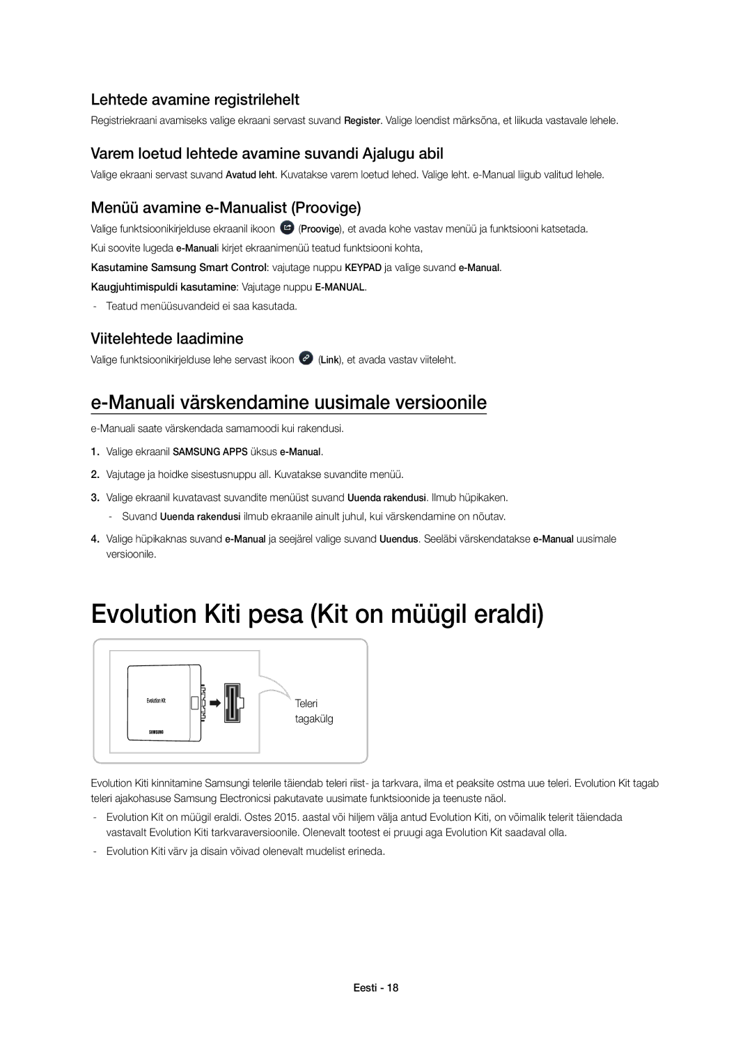 Samsung UE65H8000SLXZF manual Evolution Kiti pesa Kit on müügil eraldi, Manuali värskendamine uusimale versioonile 