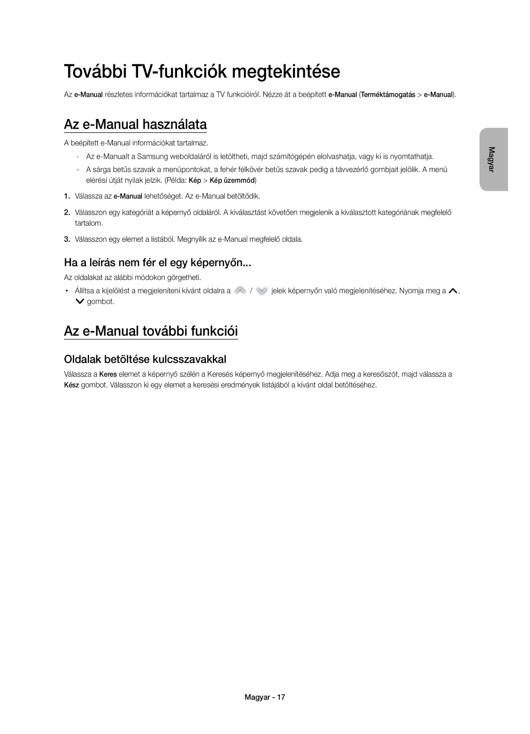 Samsung UE48H8000SLXXH manual További TV-funkciók megtekintése, Az e-Manual használata, Az e-Manual további funkciói 
