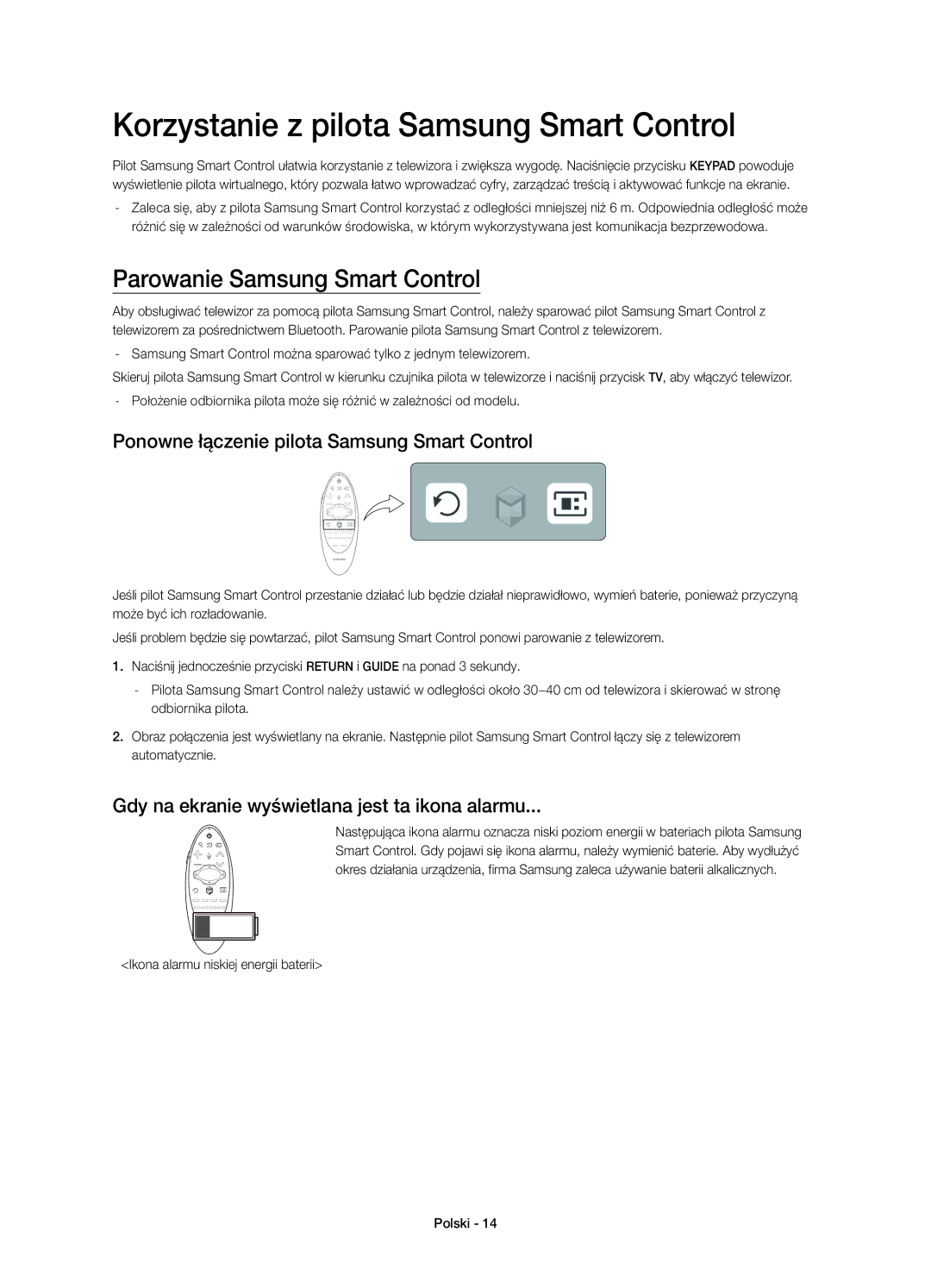 Samsung UE48H8000SLXZF, UE65H8000SLXXH manual Korzystanie z pilota Samsung Smart Control, Parowanie Samsung Smart Control 