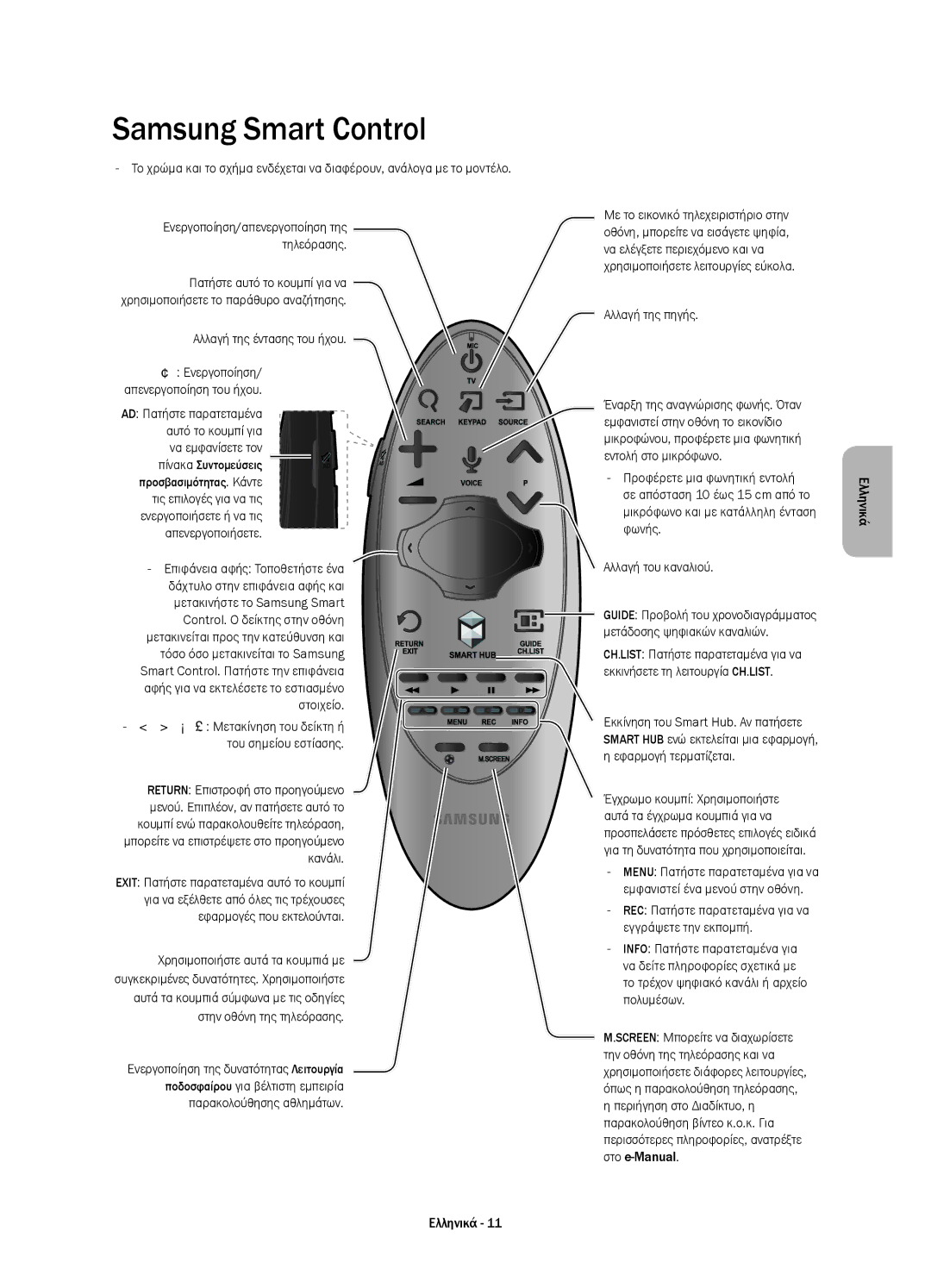 Samsung UE55H8000SLXZF Αλλαγή της έντασης του ήχου, ¡£ Μετακίνηση του δείκτη ή του σημείου εστίασης, Αλλαγή της πηγής 