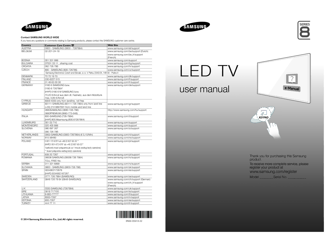 Samsung UE48H8000SLXXC, UE65H8000SLXXH, UE55H8000SLXXH, UE48H8000SLXXH, UE65H8000SLXXC, UE55H8000SLXXC manual Led Tv 