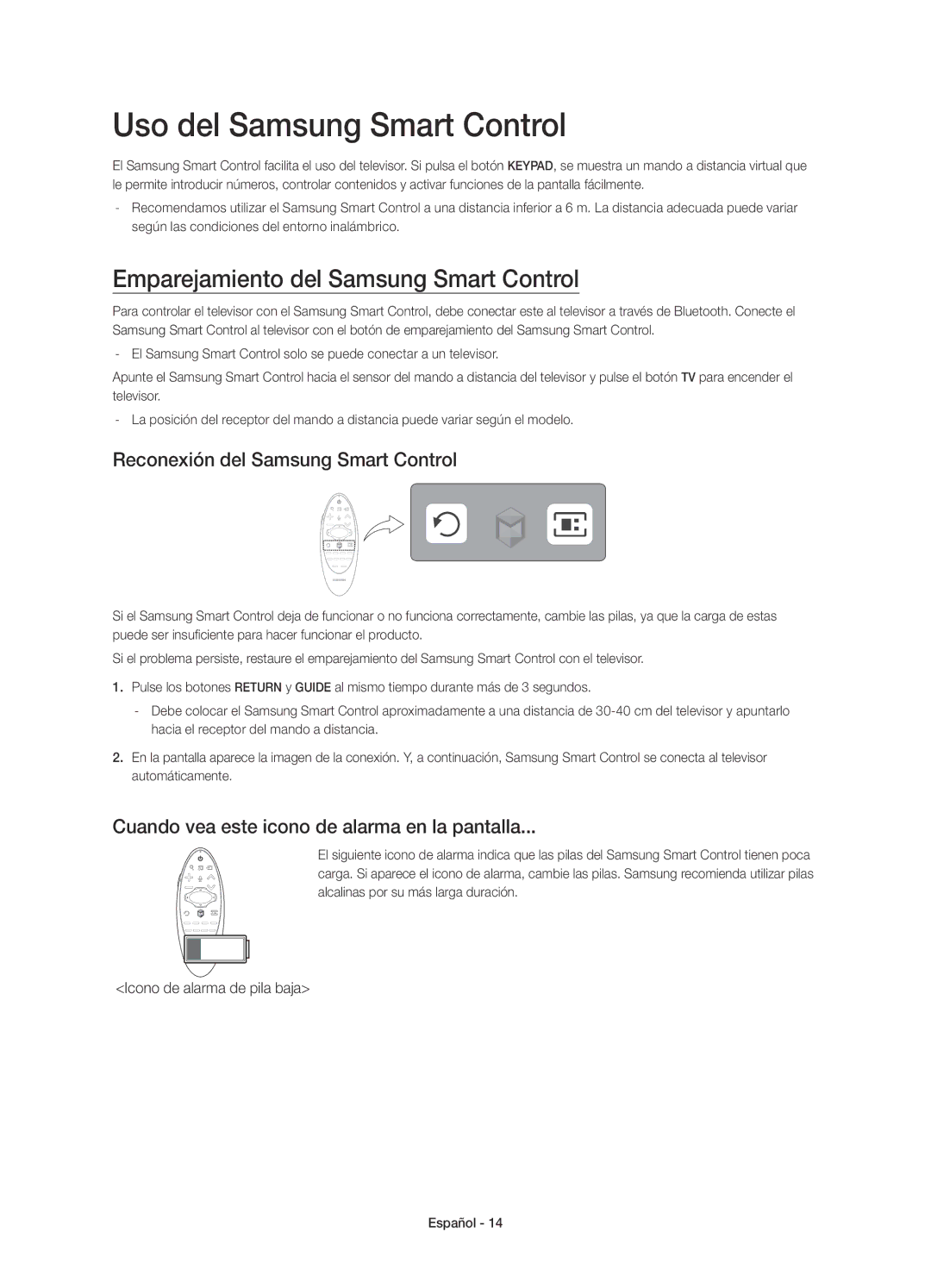 Samsung UE65H8000SLXXC, UE65H8000SLXXH manual Uso del Samsung Smart Control, Emparejamiento del Samsung Smart Control 